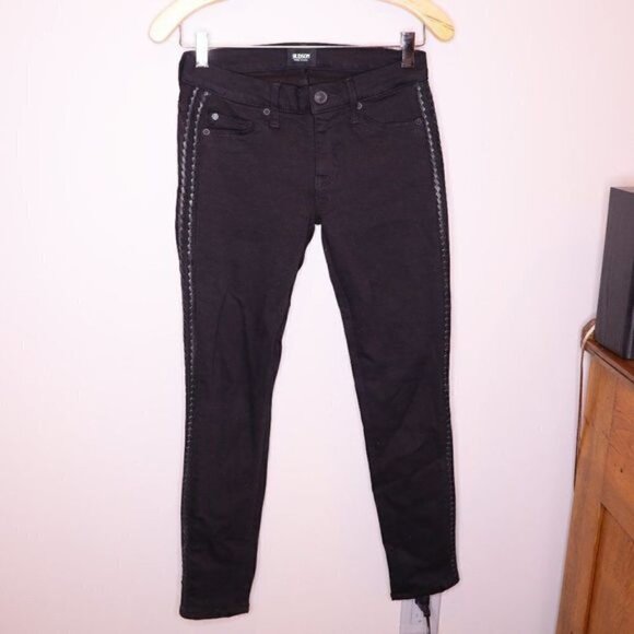 NWOT Hudson Black Leather Trimmed Lace Up Jeans Sz 25 - Picture 2 of 6